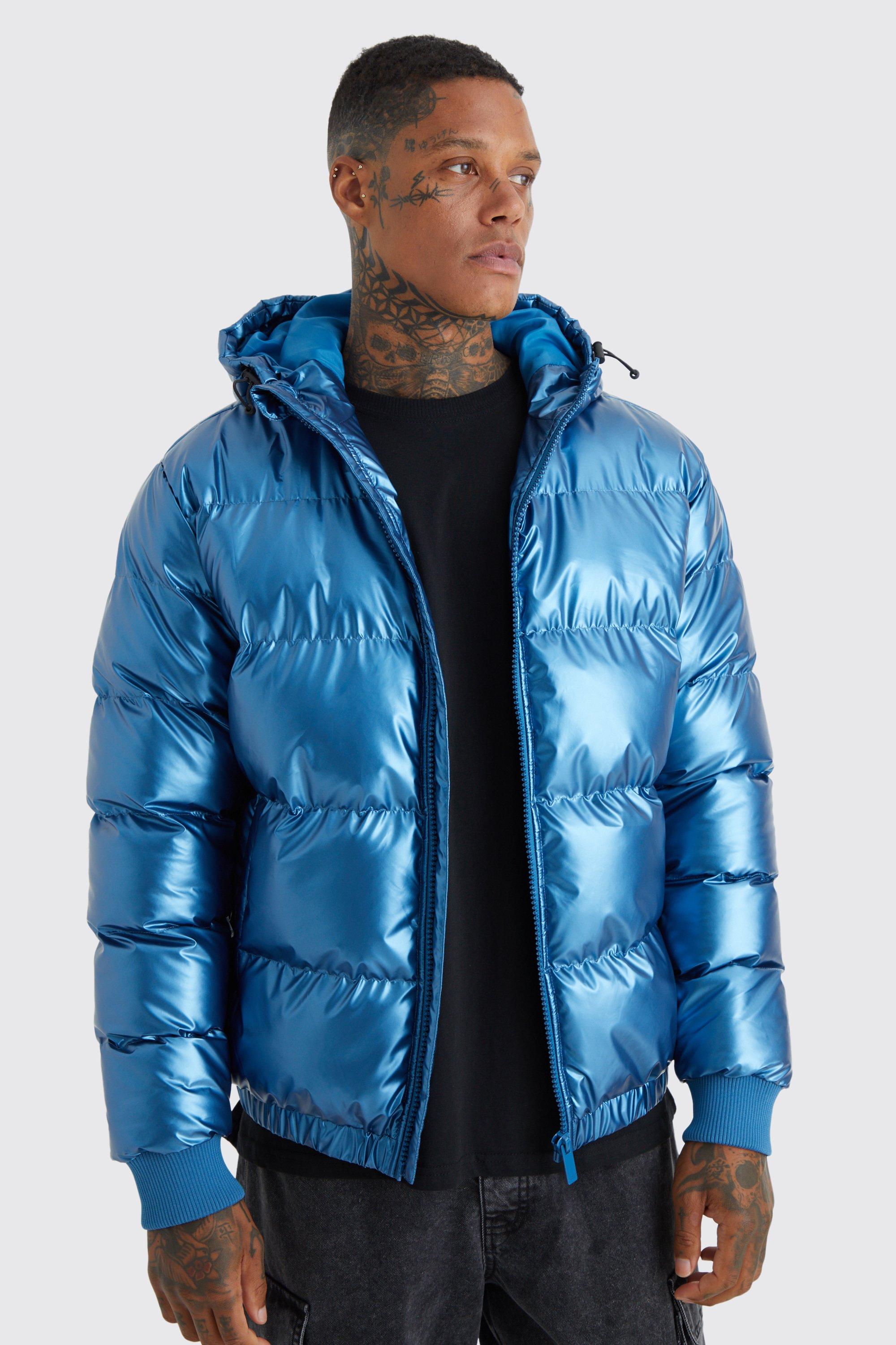 Shiny blue store puffer jacket